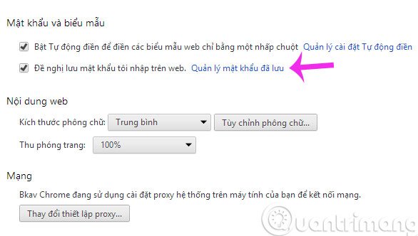 Click Quản lý mật khẩu đã lưu