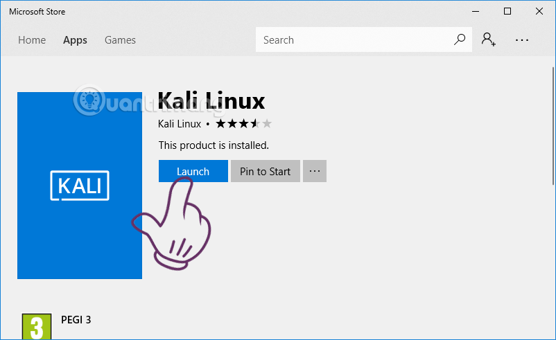 Nhấn Launch để cài đặt Kali Linux trên Windows 10