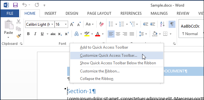 Customize Quick Access Toolbar