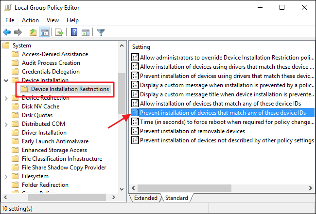  tìm mục Prevent installation of devices that match any of these devices IDs
