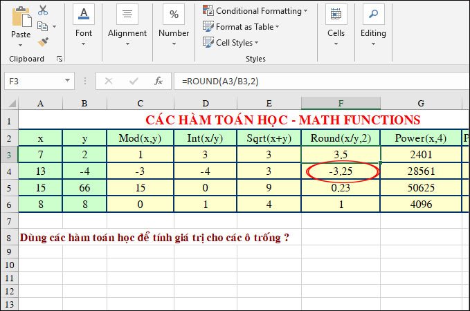 Hàm Toán học trong Excel