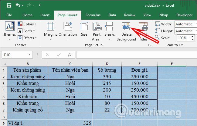 Xóa hình nền đã chèn 