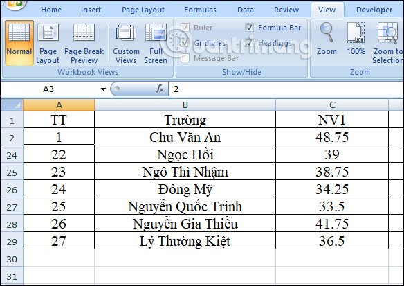 Nhiều hàng đã cố định 