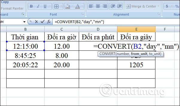 Hàm Convert đổi giá trị giây