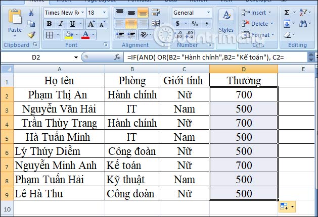 Kết quả hàm If & and & or
