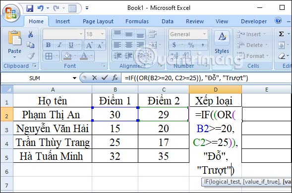 Công thức hàm If & or