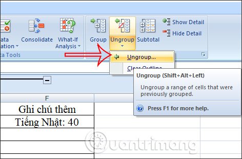 Hủy nhóm cột