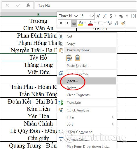 Chọn Insert 