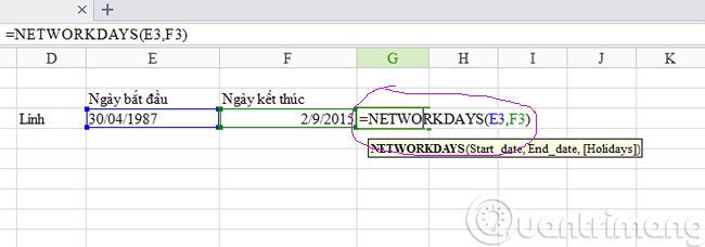 Hàm tính số ngày làm việc Networsday
