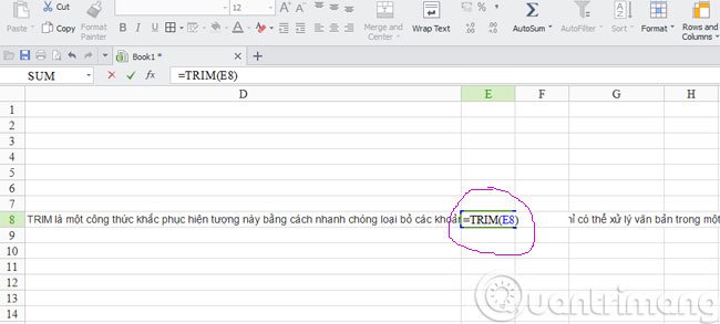Hàm cắt các khoảng trắng trong 1 ô