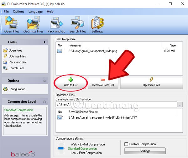 giảm dung lượng ảnh bằng FILEminimizer Pictures