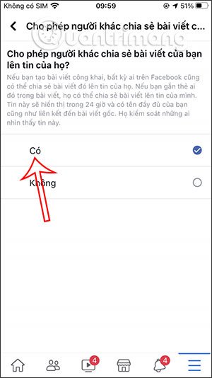 Bật chia sẻ