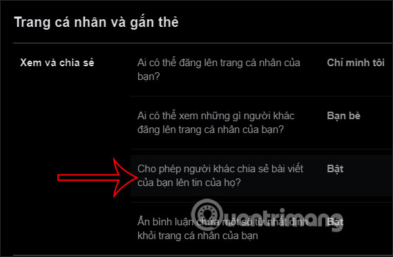 Bật cho phép chia sẻ