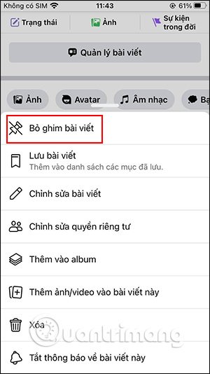 Bỏ ghim bài viết
