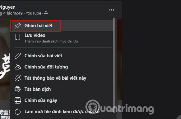 Ghim bài viết Facebook PC