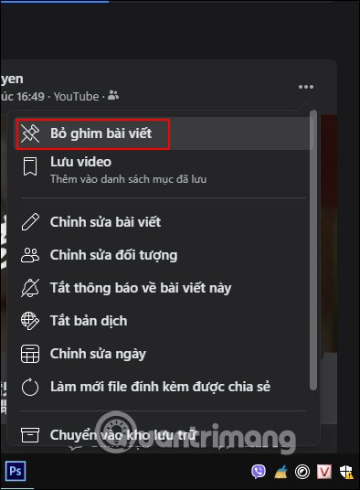 Bỏ ghim bài viết