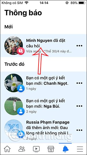 Thông báo có người hỏi 