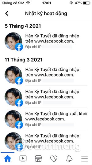 Danh sách đăng nhập, đăng xuất