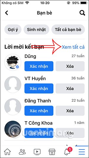 Xem tất cả lời mời