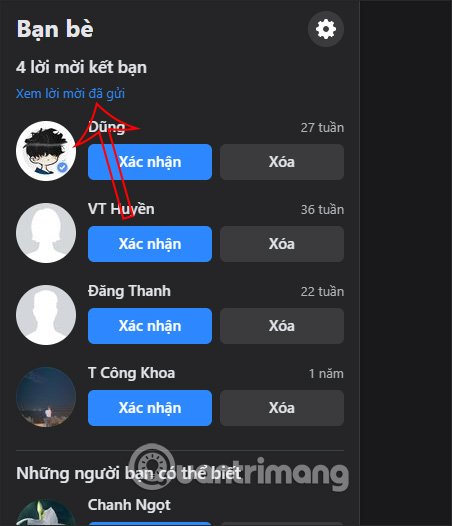 Xem lời mời đã gửi 