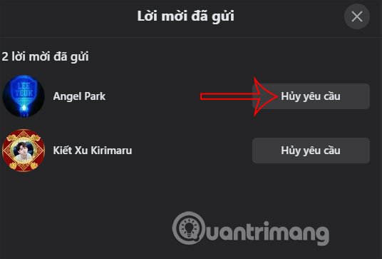 Danh sách lời mời đã gửi 