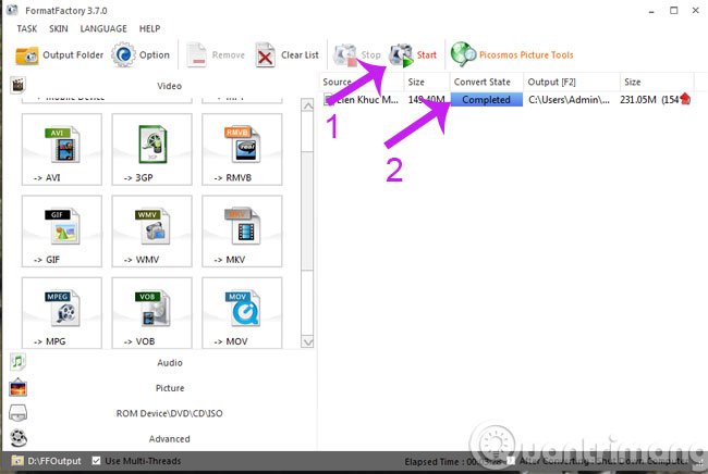 Click nút Start