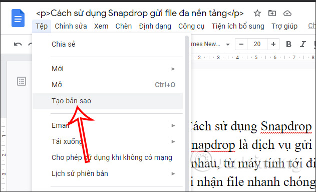 Tạo bản sao từ trong Docs