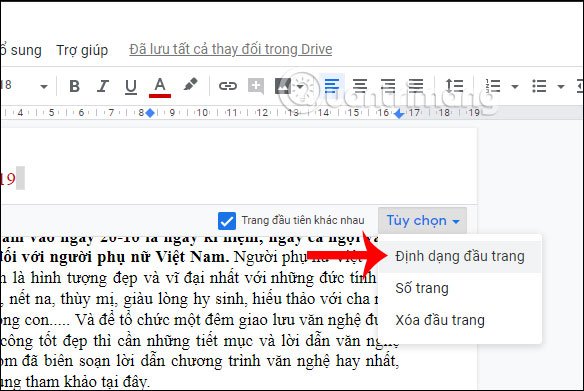 Đổi lề tiêu đề 