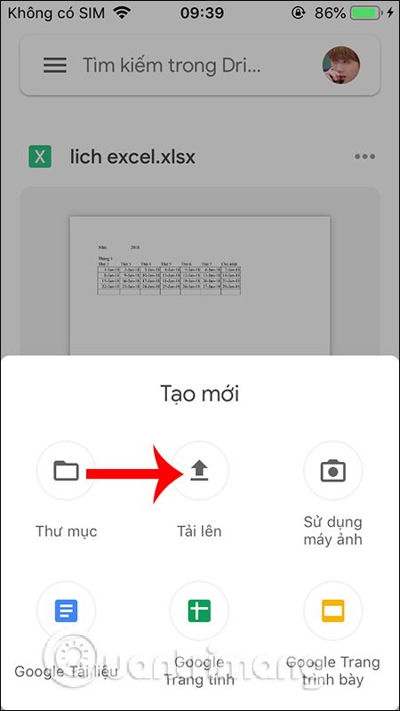 Chọn Tải lên