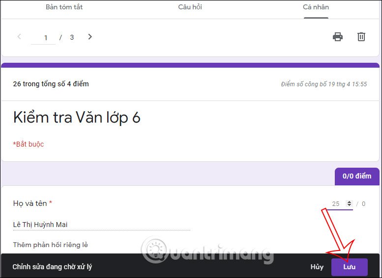 Phản hồi của giáo viên 