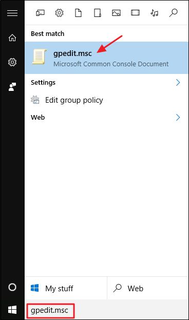 mở Group Policy Editor
