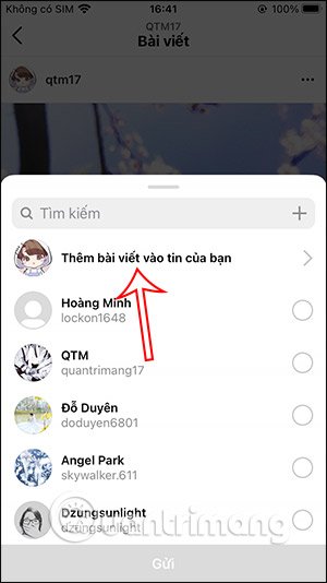Chia sẻ lên Story