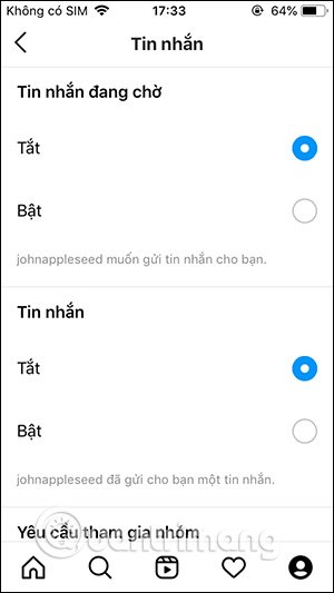 Tắt thông báo tin nhắn
