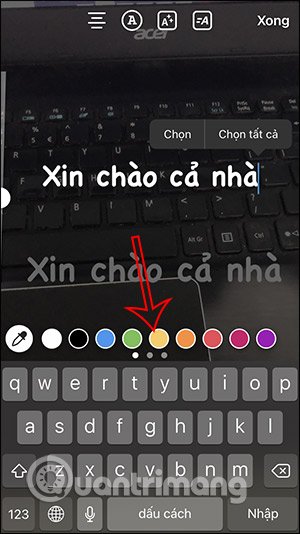 Hiện thị bảng màu