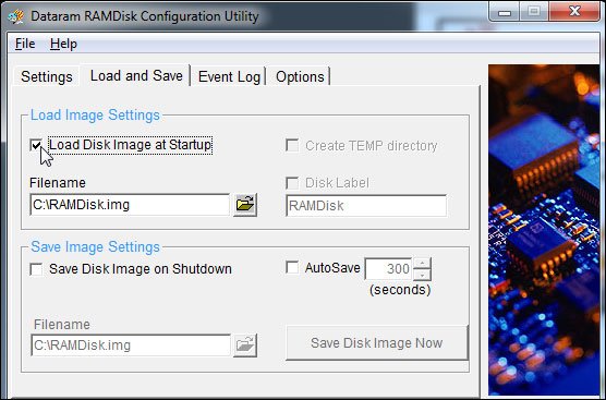 Kích hoạt Load Disk Image at Startup 