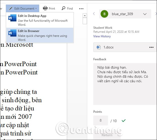 Giao diện chấm điểm