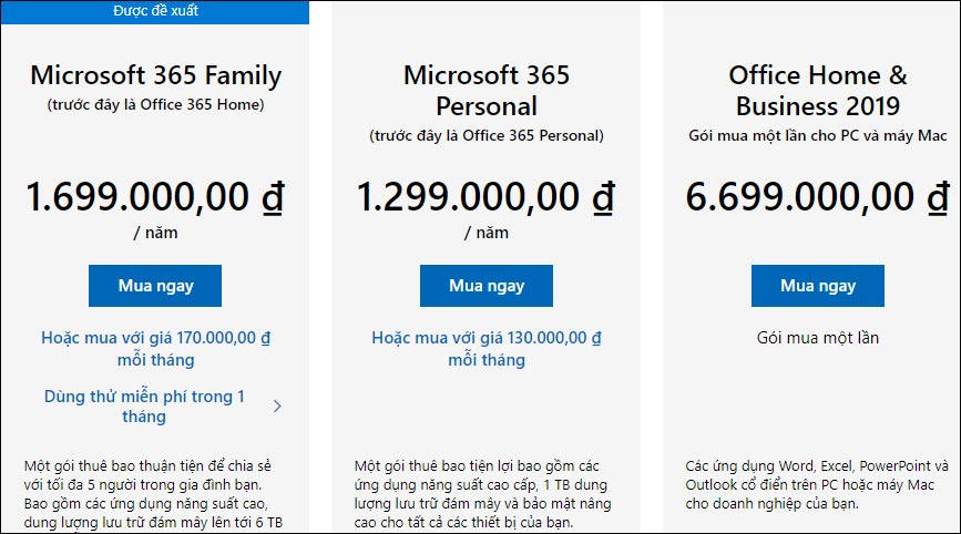 Bộ sản phẩn Office 365