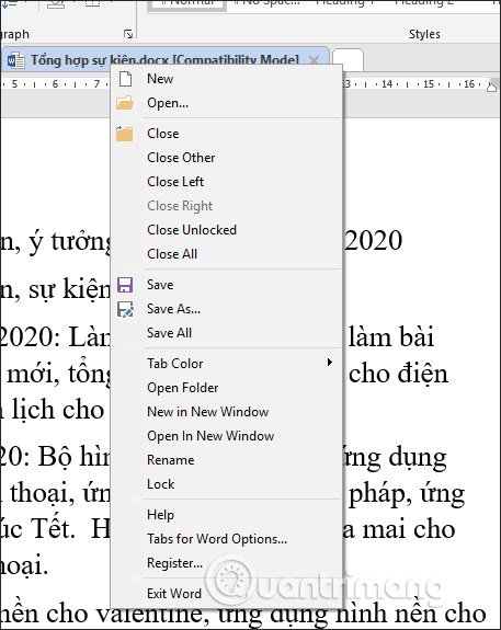 Tùy chọn tab 
