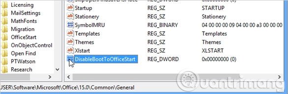Đổi tên khóa này thành "DisableBootToOfficeStart".