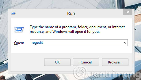 Mở hộp thoại Registry Editor
