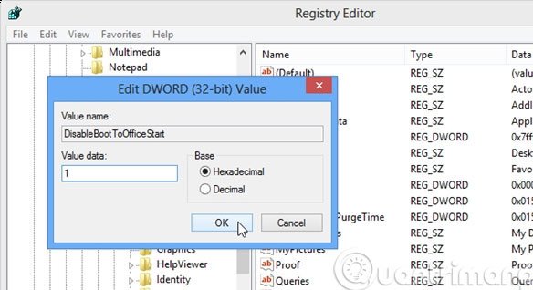 Điền 1 vào Value Data