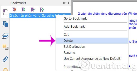 Xóa file đã Bookmark
