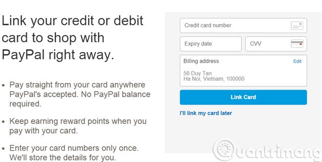 Nhập số thẻ Visa nếu có