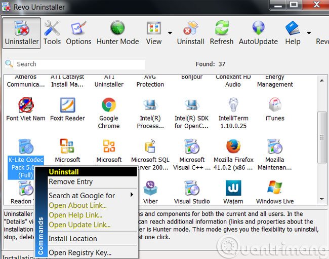 Chọn ứng dụng muốn gỡ và nhấn Uninstall