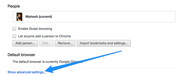 chọn Show advanced settings.