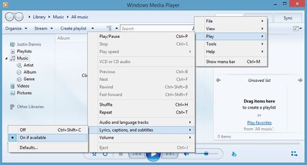 Cách thêm Subtitles vào video khi xem trên Windows Media Player