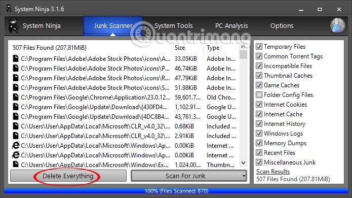 Xóa toàn bộ file rác 