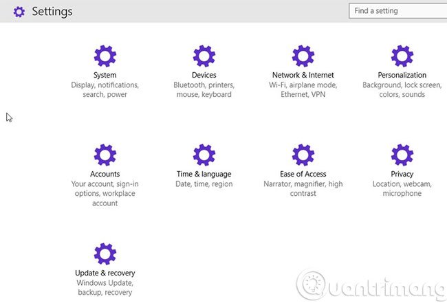 Cửa sổ Settings trong Windows 10
