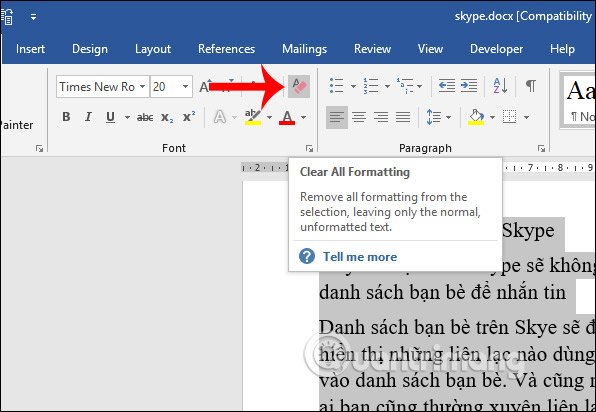 Xóa định dạng đoạn văn 