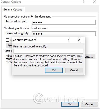 Xác nhận mật khẩu thay đổi file